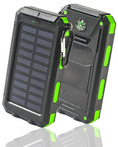 Power-Bank-Solar-Charger - 8000mAh Portable Charger,Solar Power Bank, Dual USB Port Built-in Led Flashlight and Compass for Cell Phone and Electronic Devices, Perfect for Camping Travel. (green)