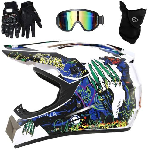 Casco Moto Cross, Casco Cross, con Guanti Occhiali Maschera per Downhill Offroad Scooter Bambini Adulti, Approvato DOT(Y20,XL (58-59cm))