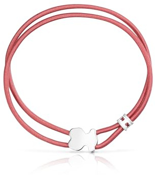 TOUS Pulsera Elástica en Rosa para Mujer con Motivo de Osos En Plata de Primera Ley 1,1cm, 17 cm de Largo, Simple y Versátil, Colección Sweet Dolls