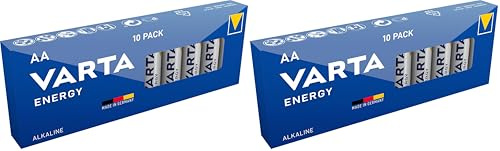 VARTA Piles AA, Lot de 20, Energy, Alcalines, 1,5V, Emballage recyclé à 80%, pour des Besoins de Base Simples, Made in Germany