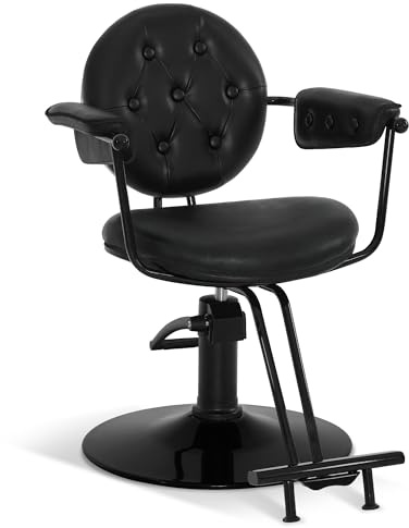 BarberPub Silla de peluqueria, sillas de peluqueria con Bomba hidraulica giratoria 360°, Equipamiento de peluqueria Silla de peluqueria Regulable en Altura 3159 (Negro)