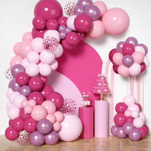 147Stück Valentinstag Deko Set Rosa Luftballon Girlande Hot Rosa Gold Weiß Balloons Geburtstagsdeko für Babyparty Hochzeit Party Dekorationen