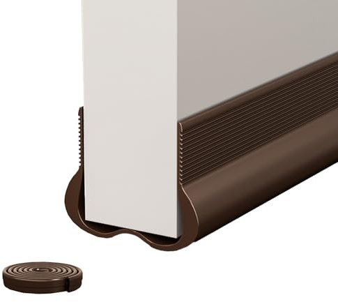 Hinapan 1 Stück Selbstklebende Türdichtung unten, Silikondichtband Zugluftstopper gegen Kälte, Lärm, Staub und Insekten, Schneidbar, mit 8 stark haftende Klebepads (Braun)
