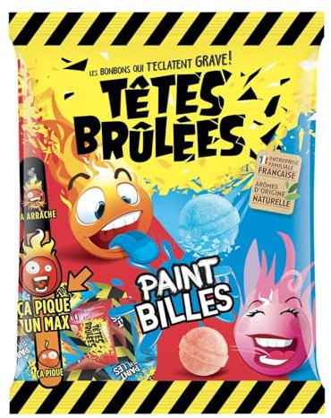 TETES BRULEES – Bonbons Acidulés Framboise-Fraise, Explosion de Saveurs Fruitées (Sachet 135g) - Le Lot De 4