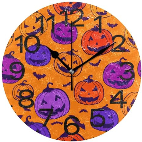 Kutsu Scale Pumpkins Wall Clock Silent Non Ticking, Battery Operated Round Clock 10 Inch for Home Bedroom Living Room Kitchen Office School Classroom, Black