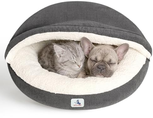 Welfibr Cat Cave Bed for Indoor Cats, Hooded Cat Bed Covered Cat Bed Cave, Round Cat Cave Cute Kitty Bed, Washable Cat Bed for Cats & Small Dogs, Cat Beds with Cover Cozy Sleeping Nest, 23 Grey
