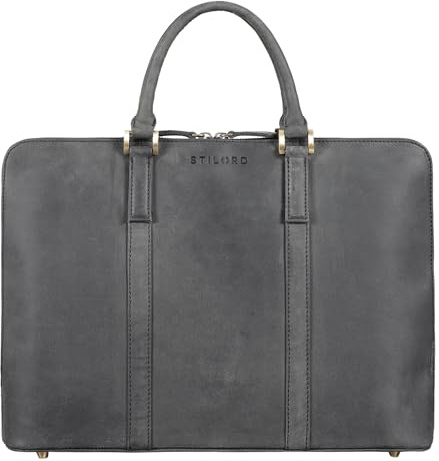STILORD Leonora Borsa da Lavoro Donna in Pelle Valigetta Portadocumenti A4 - Elegante Cartella Porta PC 15,6-16 Pollici Vera pelle con Piedini D’appoggio per Ufficio Colore:avaro - grigio