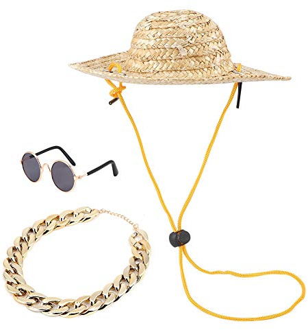 Pet Fashion Sunglasses Retro Straw Hat Collar Cat Necklace Pet Photography Accessory for Fashionable Feline Fur Babies