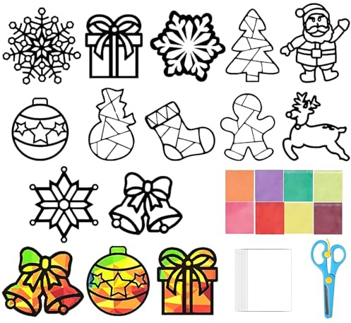 12 Teile Basteln Weihnachten, Fensterbilder Weihnachten Deko, Winter Deko für Kinder, DIY Fensterbilder Basteln, Weihnachtsdeko für Fenster und Türen