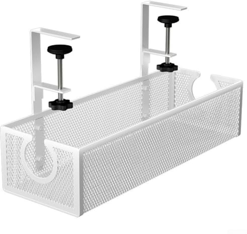 Plateau de gestion des câbles sous bureau en acier carbone, réglable pour bureaux de 1,2 à 6 cm d'épaisseur, installation sans perçage sur bois, verre, métal ou marbre, fil ventilé (B)