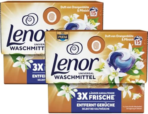 Vollwaschmittel Pods – Orangenblüte & Pfirsich – 15 WL – 2er Pack | Kraftvolle Reinigung & fruchtig-blumiger Duft | Für strahlend saubere & frisch duftende Wäsche