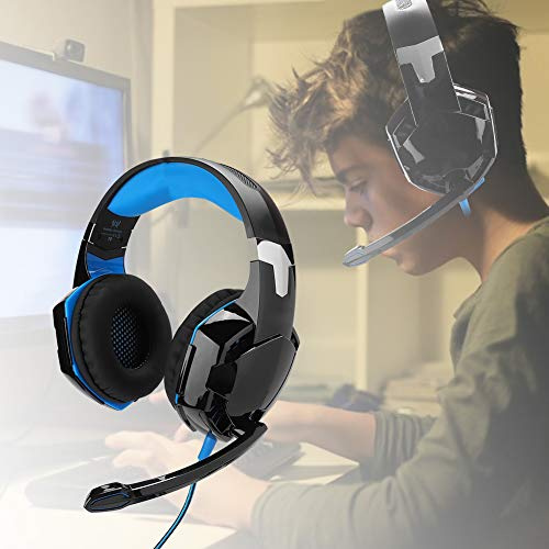 Acouto G9000 Gaming Headset Wired Lighting Headphone with Microphone for PC Computer GameBlack and Blue HeadsetHeadphoneGaming HeadsetHeadphone Ng Deformation Shape (Black and blue (ZXG50031))