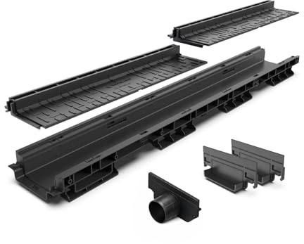 VODALAND - Canal de Drenaje con Rejilla Oculta Ranurada de plastico Color Negro - Pack de 5 Metros para terraza y Piscina, Aguas Pluviales y Desagüe | Solución Elegante y Funcional para Exteriores