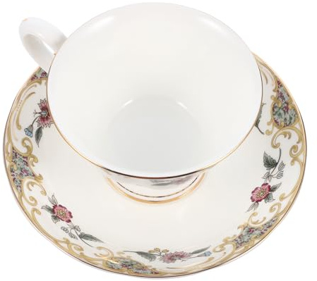 NIYANGLE Set Tazza da Caffè con Piattino in Porcellana Bone China Stile Europeo con Motivo Floreale Tazza da Tè e Latte con Vassoio Antigraffio per Colazioni e Pause Bevande