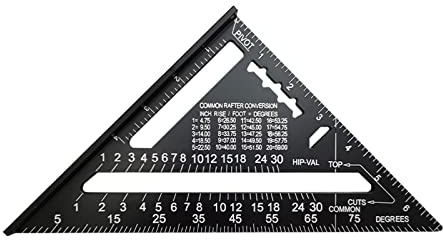 Winkelmesser, Messwerkzeug, quadratisches Lineal, Aluminiumlegierung, Geschwindigkeits-Winkelmesser, Gehrung for Zimmermann, Tri-Quadrat-Linie, Reißnadel, Sägeführung(Black INCH)
