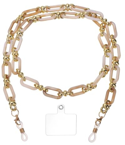 QUARKZMAN Chaîne De Lunettes En Acrylique Lanière Lunettes De Soleil Beige | Porte-Lunettes Sangle Chaîne Avec Attache Pour Femmes Filles, Attache Lunettes Porte-Lunettes Autour Du Cou