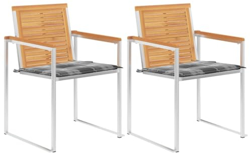 SKTQYQO Gartenstühle 2 Stück mit Kissen aus Teakholz und Edelstahl 304 für den Außenbereich, Terrassenmöbel mit robuster Struktur und komfortablem Design