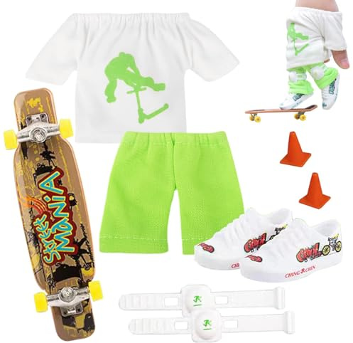 Rurunklee 9Pcs Mini Skateboard Toy Set with Clothes, Shoes, Knee Pads and Guardrails, Deck Truck Finger Board Skate Park Boy Kid Children Gift
