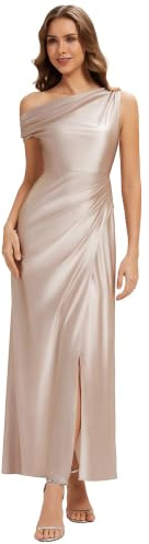 Ever-Pretty Abiti da Damigella Collo Asimmetrico Maniche Corte Satin Maxi Linea Dritta ES02670