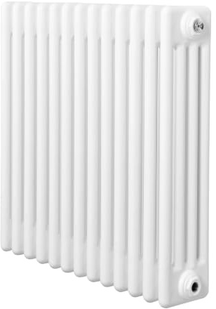 Radiatore Tradizionale a 4 Colonne 600 x 605 mm Riscaldamento Centrale Orizzontale Bianco Opaco in Acciaio al Carbonio con Staffe Kit di Fissaggio e Spazzola Pulizia