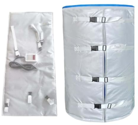 POCDOKYZ IBC-Tankheizung (200 l) 55 Gallonen, Industrie-Fassheizungsdecke mit 15 mm Isolierschicht, 0-150 °C einstellbar, wasserdichte, flammhemmende Fassheizung,Silver
