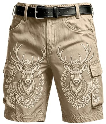 Pantalon cargo court pour homme - Pantalon cargo extensible avec motif - Pantalon en cuir pour costume traditionnel bavarois - Tenue de la bière - Longueur genou - Tenue décontractée pour homme