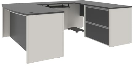 BESTAR Connexion U-Shaped Workstation with Two Drawers, Slate/Sandstone