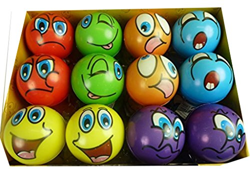 Unbekannt Packung mit 12 bunten Grimasse-Kugeln, ca. 6 cm Durchmesser, Hüpfball, Antistressball, Schaumstoffball