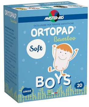 MASTER AID Ortopad Soft Boys Junior - Färgglada ögonplåster för barn - Barns ögonlocksplåster för behandling av lata ögon och skelning - 1 förpackning med 20 stycken - 6,7 x 5 cm