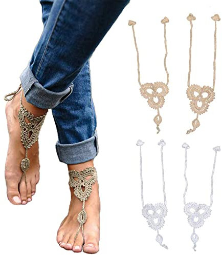 SwirlColor Barfuß Sandalen Frauen Baumwolle Fußkettchen Ethnischen Strand Sandalen Fuß Zubehör-2 Paar