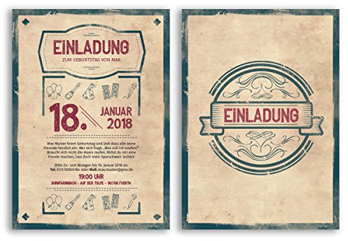 (50 x) Einladungskarten Geburtstag Vintage Retro Alt originell Karte Einladungen