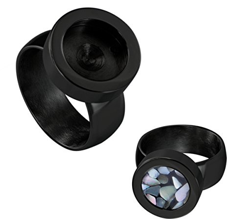 Quiges Donna Anello per Mini Monete in Acciaio Inossidabile Nero 18mm