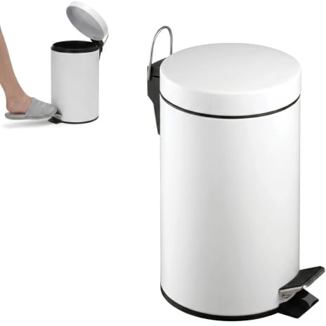 Premier Housewares 506422 Pedal Bin White Kitchen Bin Stainless Steel Bathroom Bin Pedal Push Kitchen Bins Recycling Bins 3 L H26 x W17 x D23cm