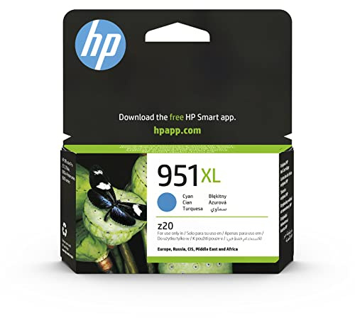 HP 951XL Cyan Original Druckerpatrone, hohe Reichweite | Tinte für HP OfficeJet Pro 250dw, 270dw, 8100, 8600, ~1500 Seiten (CN046AE)