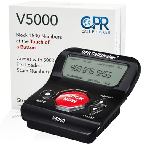 CPR V5000 Call Blocker for Landline Phones - You Can Manually Block All Calls with the Big Red Button - Pre-Programmed with 5,000 Known Nuisance Numbers - Caller ID is Required