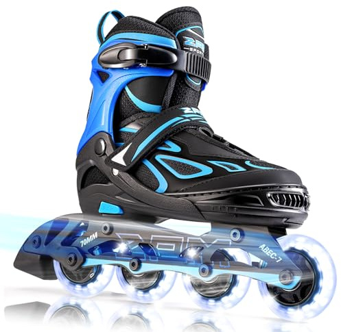 2PM SPORTS Vinal Inline Skates for Men with Light up Wheels Beginner Skates Fun Illuminating Outdoor Roller Skates for Kids and Adults - Azure X-Large