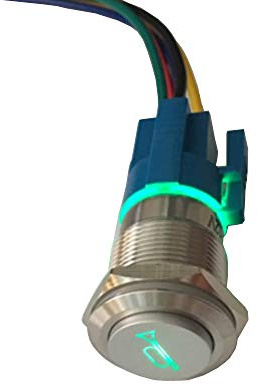 Mintice Acero Inoxidable Coche 12V 5A 19mm Interruptor de Botón Pulsador Momentáneo Impermeable Metal Interruptor Luz LED Verde Bocina Altavoz Vocero Palanca Enchufe Alambre