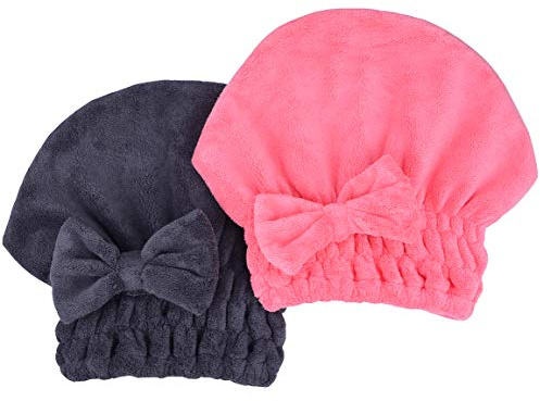 MAYOUTH Mikrofaser Handtuch Haare Super saugfähig 2 Stücke Kopfhandtuch Haarturban Haarhandtuch Schnelltrocknend Turban Geschenke für Damen & Mädchen Dunkelgrau+ Stieg Rot