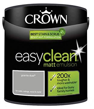 2.5L CROWN Easy Clean MATT Emulsion Multi Surface Paint That can be Used on Walls, Ceilings, Wood and Metal. Stain & Scrub Resistant Formula - Granite Dust