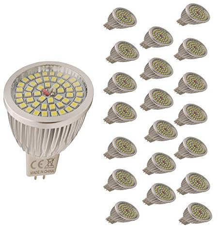 Mengjay 20 Stück MR16 6W LED Lampen Birnen Cold weiß (6000k) ，48 SMD 2835, 500 lumen, AC/DC 12V, Led - Winkel 120 °, CRI:75 ，Kein Stroboskop effekt