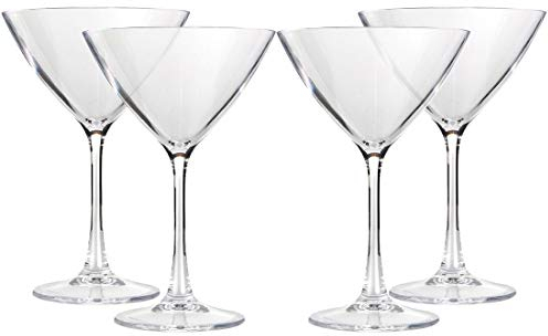 Lily's Home Obrukbara Akryl Martiniglas, Tillverkade av Sprickfast Plast och Perfekt för In- och Utomhusbruk, Återanvändbara, Kristallklara (240 ml Vardera, Set med 4)