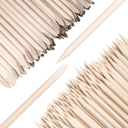 fiezkaa 200 Pcs Orange Wooden Sticks for Nails, 4.5 Inch Double Sided Wood Cuticle Pusher Tool Disposable Orangewood Nail Stick, Bamboo Manicure Stick