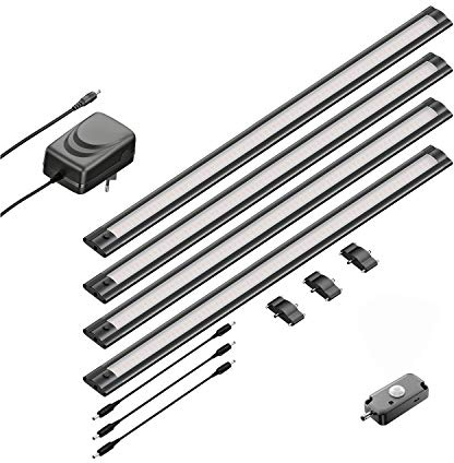 ledscom.de 4er Set LED Unterbau-Leuchte SIRIS schwarz matt mit Bewegungsmelder, flach, je 50cm, je 531lm, warmweiß