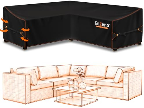 Enzeno Garden Furniture Covers waterproof, 420D Oxford Fabric Large V-Shape Garden Sofa Covers,outdoor Rattan Corner Sofa Cover with Waterproof Tape (300x300x90CM)