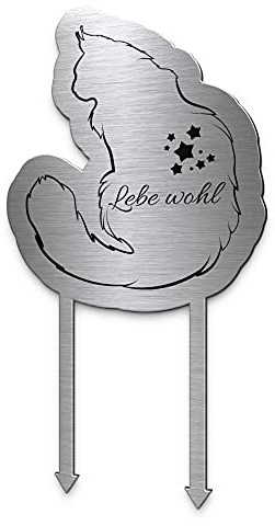 CHRISCK design Grabstecker Grabschmuck Katze Edelstahl | Persönlich gestalten mit Namen oder Trauer Spruch - Grabschmuck mit Gravur | Grabschmuck wetterfest für Grab oder Garten
