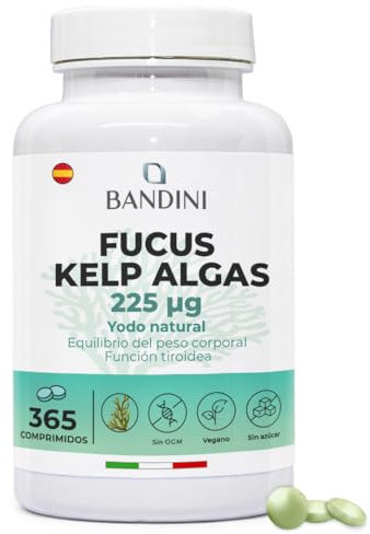Bandini® Fucus Kelp Algae (Seaweed Natural Iodine 225mcg) – 365 Tablets (1-Year Supply) – High Strength, Vegan – Brown Algae Titrated to 0.1% Iodine – Stimulates Energy Metabolism – Nail & Hair Health