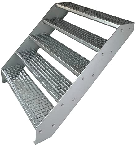 Kaminbau Mierzwa Premium Stahl Treppe Verzinkt 5 Stufen (Breite 100 cm) (Höhe 95 cm) Wetterfest Gitterroststufe Gartentreppe
