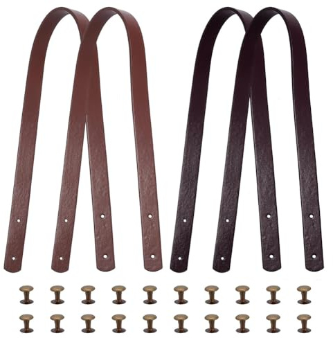 SUPERFINDINGS 4 Set 2 Colori Manici per Borse in Ecopelle con 20 Set Rivetti in Ferro 60x1.85 cm Cinturino in Pelle PU Sostituzione Cinghia per Borsa in Pelle di Siena e Cocco Marrone Manico Foro: 3mm