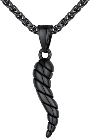 U7 Herren Damen Collier 3D Italienisches Horn Halskette Cornicello Charm Anhänger Kette 316L Edelstahl Hornkette Glücksbringer Amulett Glückschmuck Necklace Geschenke für Männer Frauen