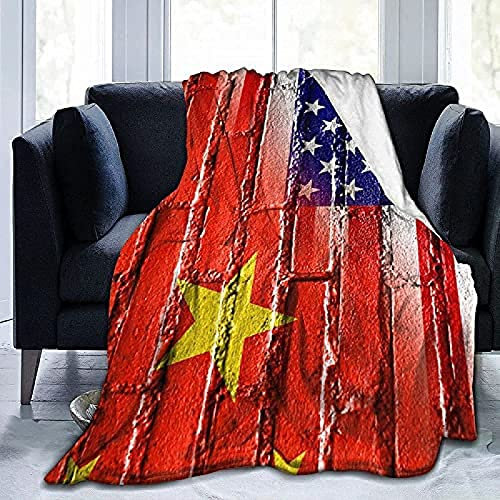 Wohn-&Kuscheldecken Decke China Usa-Flagge Auf Backsteinmauer Decke Sofa Kuscheldecke-Warm Sofaüberwurf Winter Decke Dicke Sofadecke Couchdecke 80X60 Inch